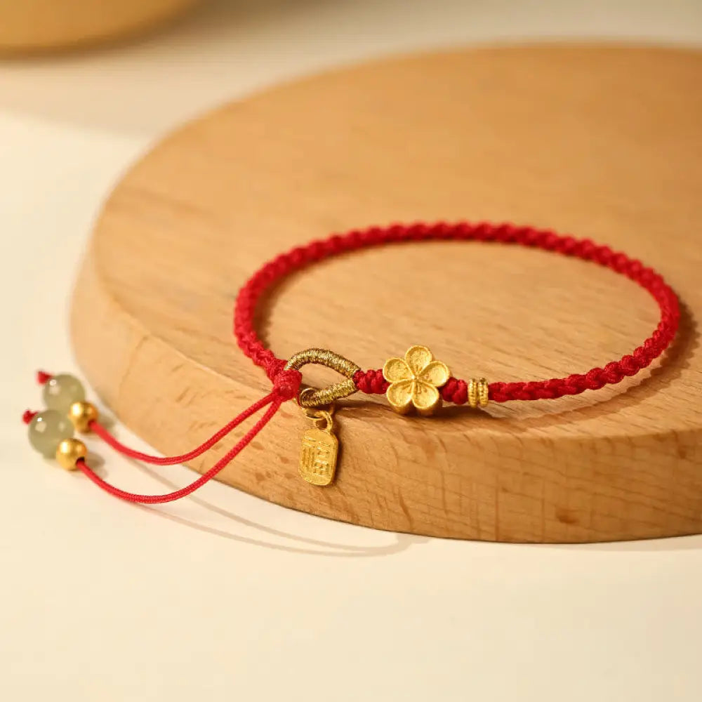 BWOOOH Hetian Jade Small Peach Blossom Fu Character Charm Luck String Bracelet - BWOOOH - Red Rope(Wrist