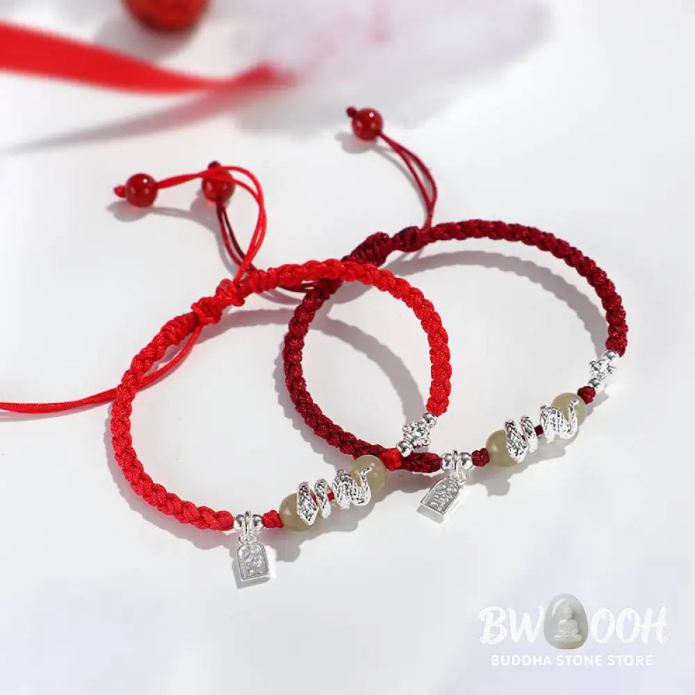 Buddha Stones Hetian Jade Year of the Snake String Protection Braided Bracelet - BWOOOH - Bracelet