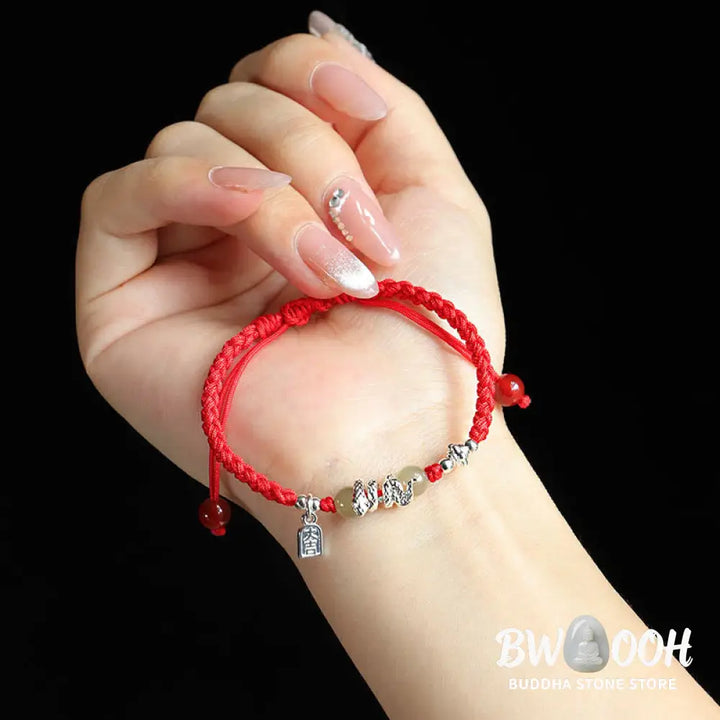 Buddha Stones Hetian Jade Year of the Snake String Protection Braided Bracelet - BWOOOH - Bracelet