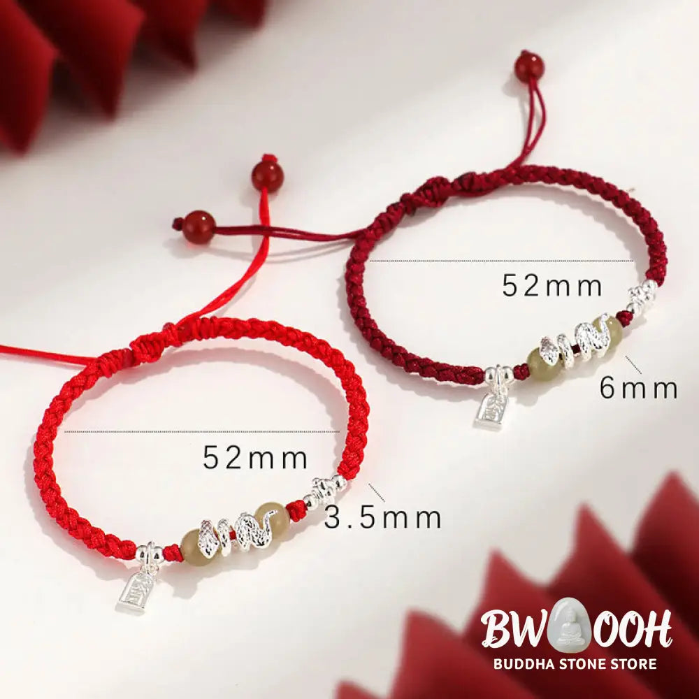 Buddha Stones Hetian Jade Year of the Snake String Protection Braided Bracelet - BWOOOH - Bracelet