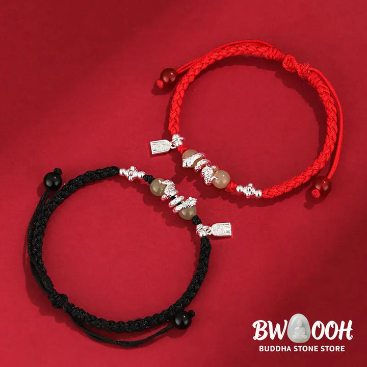 Buddha Stones Hetian Jade Year of the Snake String Protection Braided Bracelet - BWOOOH - Bracelet