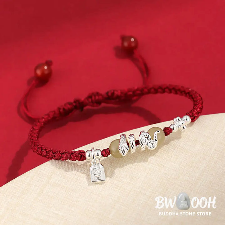 Buddha Stones Hetian Jade Year of the Snake String Protection Braided Bracelet - BWOOOH - Bracelet