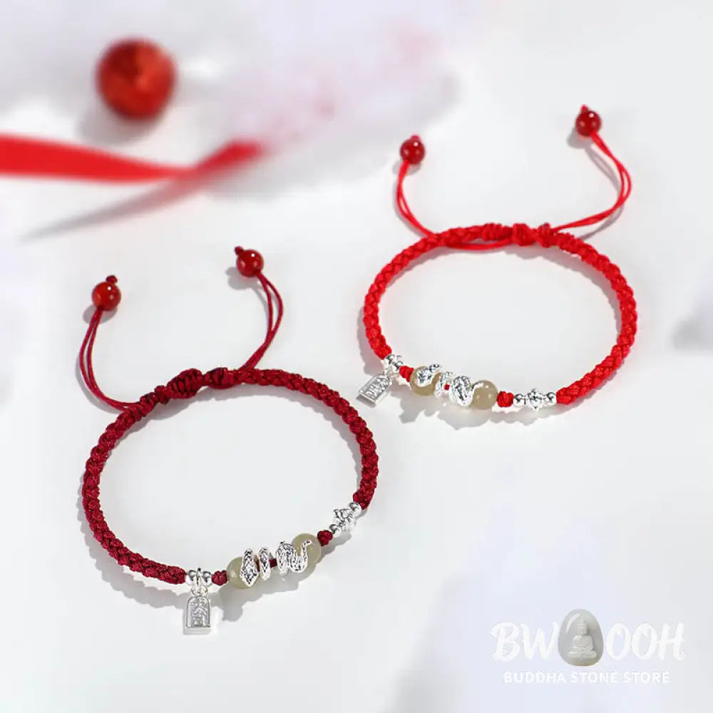Buddha Stones Hetian Jade Year of the Snake String Protection Braided Bracelet - BWOOOH - Bracelet