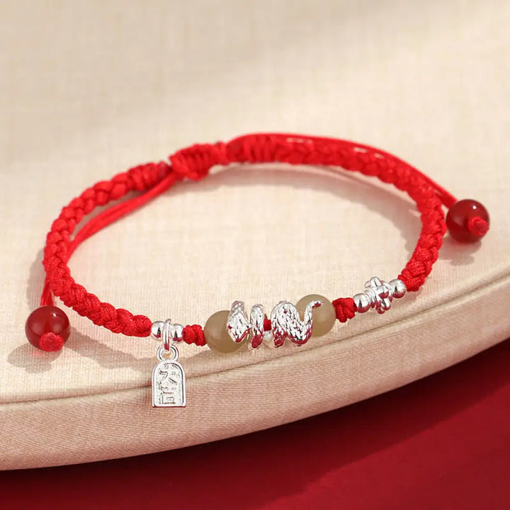 Buddha Stones Hetian Jade Year of the Snake String Protection Braided Bracelet - BWOOOH - Red Rope(Wrist Circumference: