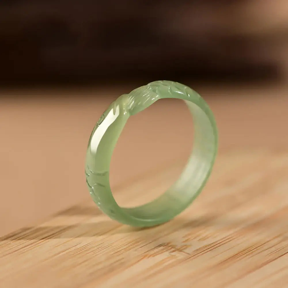 Buddha Stones Hetian White Jade Cyan Jade Koi Fish Success Luck Ring - BWOOOH - Cyan Jade (Success ♥ Healing) / 15mm