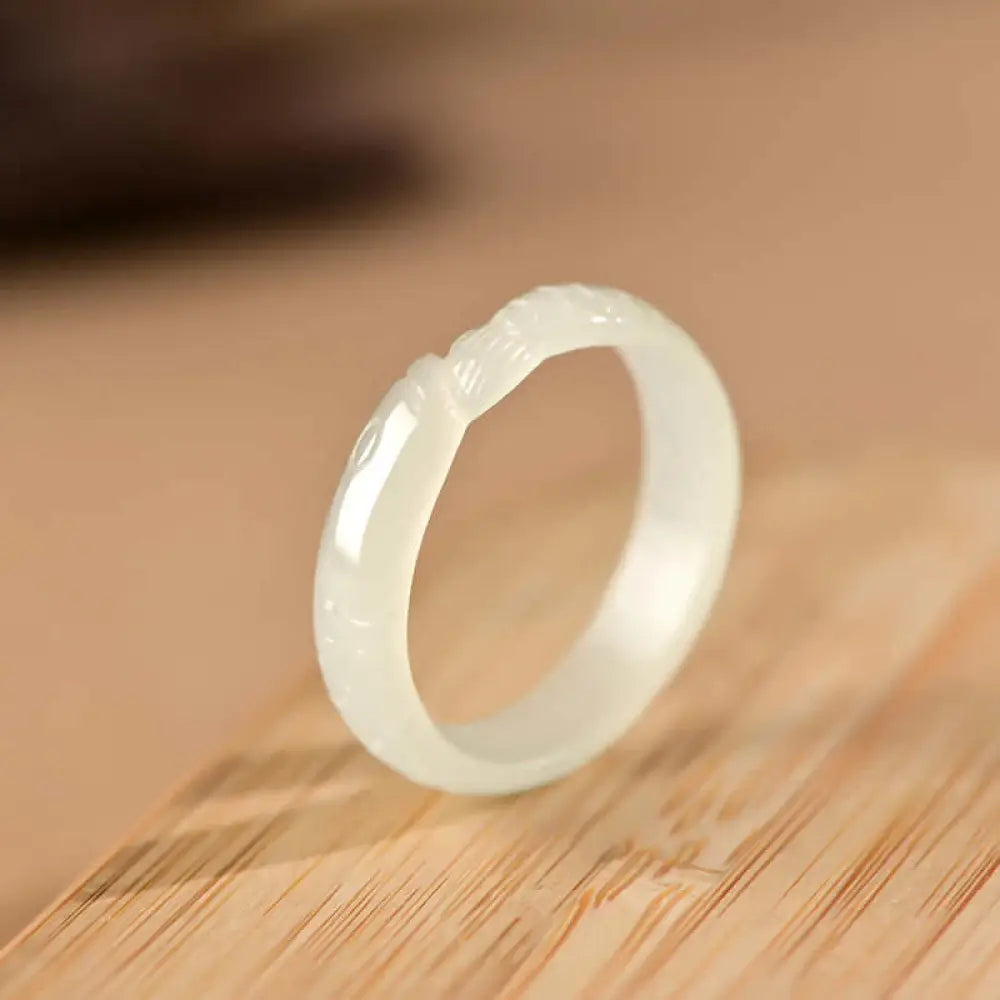 Buddha Stones Hetian White Jade Cyan Jade Koi Fish Success Luck Ring - BWOOOH - White Jade (Protection ♥ Happiness)