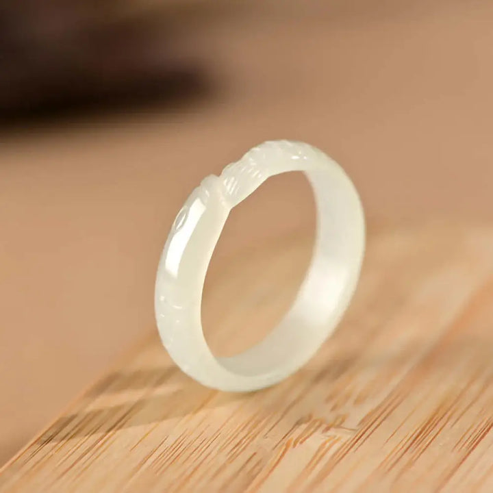 Buddha Stones Hetian White Jade Cyan Jade Koi Fish Success Luck Ring - BWOOOH - White Jade (Protection ♥ Happiness)