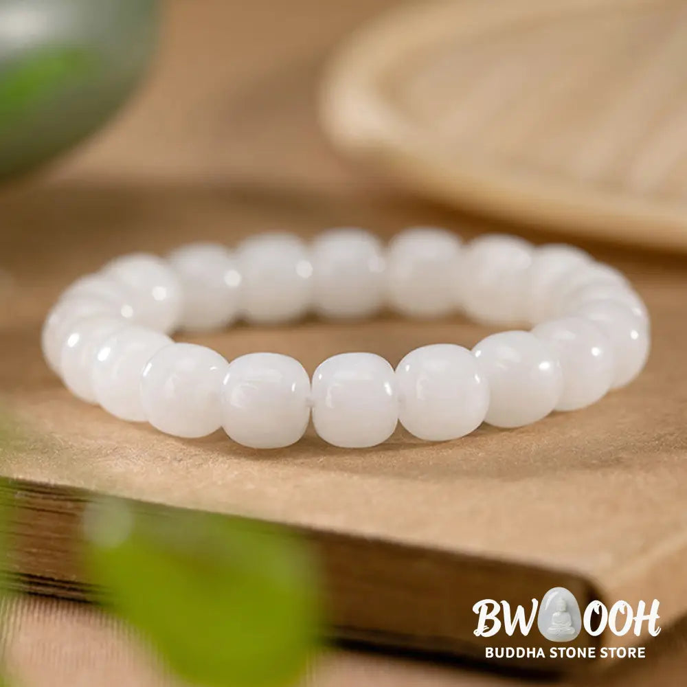 Buddha Stones Hetian White Jade Happiness Blessing Bracelet - White Jade (Protection ♥ Happiness) - Bracelet