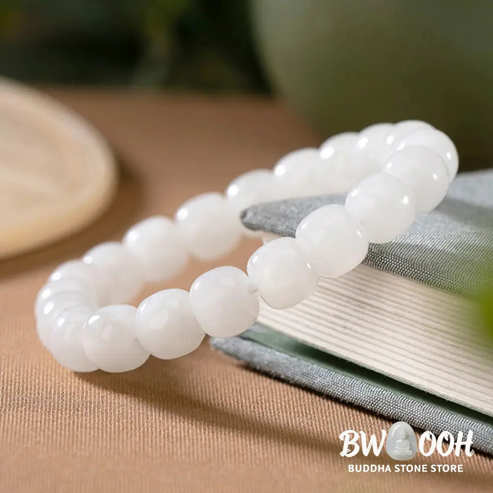 Buddha Stones Hetian White Jade Happiness Blessing Bracelet - White Jade (Protection ♥ Happiness) - Bracelet