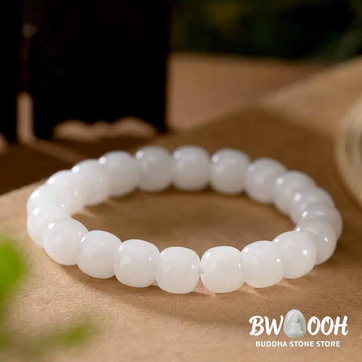 Buddha Stones Hetian White Jade Happiness Blessing Bracelet - White Jade (Protection ♥ Happiness) - Bracelet