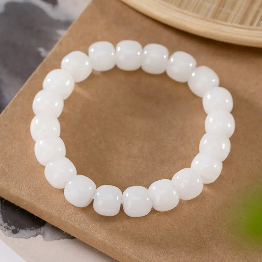 Buddha Stones Hetian White Jade Happiness Blessing Bracelet - White Jade (Protection ♥ Happiness) - Bracelet