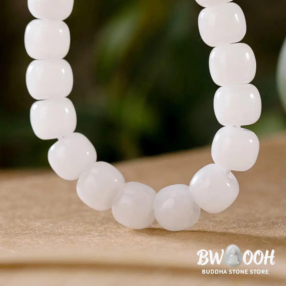 Buddha Stones Hetian White Jade Happiness Blessing Bracelet - White Jade (Protection ♥ Happiness) - Bracelet