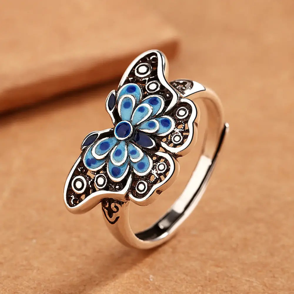 BWOOOH Hollow Enamel Blue Butterfly Pattern Love Ring — natural stone crystal healing bracelet for spiritual healing and m...