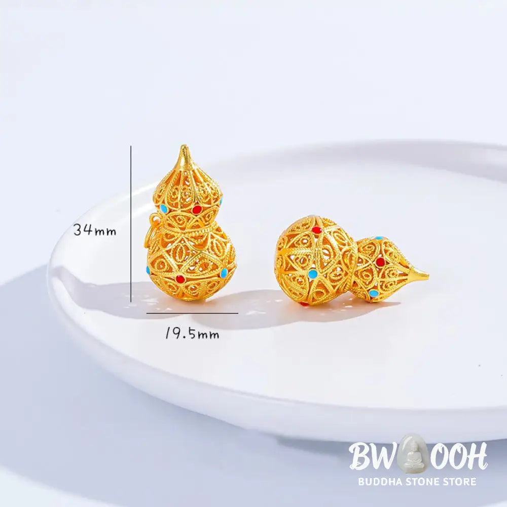 Buddha Stones Hollow Gourd Design 24k Gold Plated Brass Rope Necklace Pendant - BWOOOH - Gourd - Necklaces &amp; Pendants