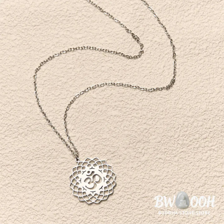 Buddha Stones Hollow Lotus Design Om Symbol Stainless Steel Connection Necklace Pendant - BWOOOH - Necklaces &amp; Pendants