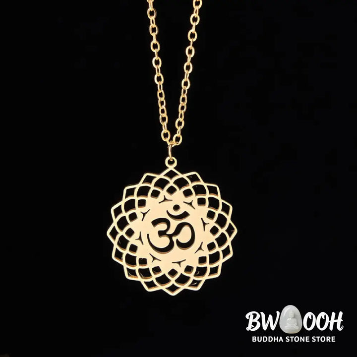 Buddha Stones Hollow Lotus Design Om Symbol Stainless Steel Connection Necklace Pendant - BWOOOH - Necklaces &amp; Pendants