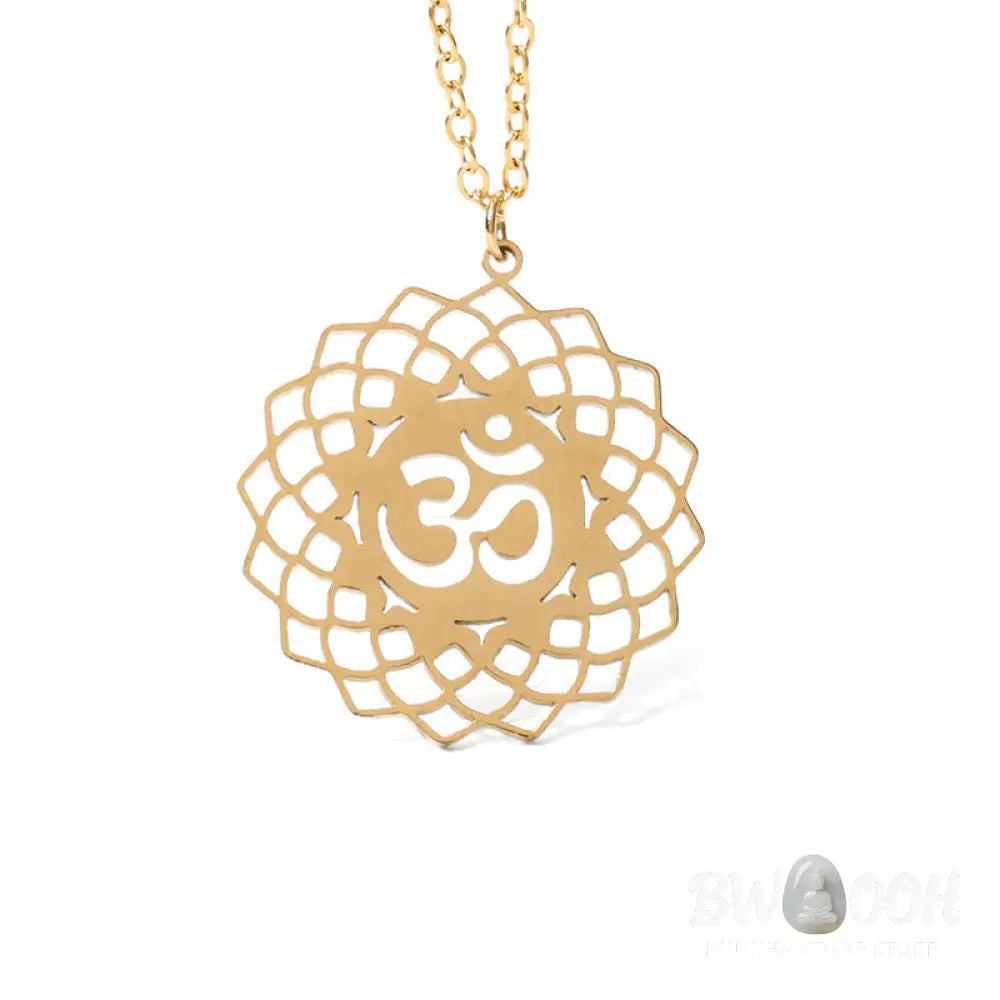 Buddha Stones Hollow Lotus Design Om Symbol Stainless Steel Connection Necklace Pendant - BWOOOH - Necklaces &amp; Pendants