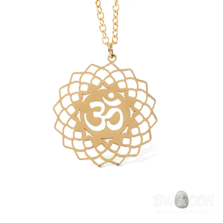 Buddha Stones Hollow Lotus Design Om Symbol Stainless Steel Connection Necklace Pendant - BWOOOH - Necklaces &amp; Pendants