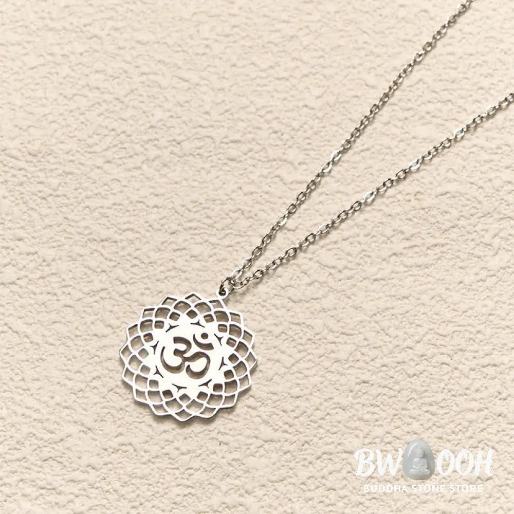Buddha Stones Hollow Lotus Design Om Symbol Stainless Steel Connection Necklace Pendant - BWOOOH - Necklaces &amp; Pendants
