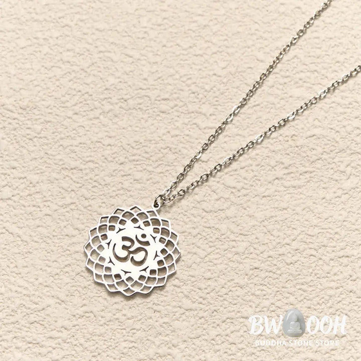 Buddha Stones Hollow Lotus Design Om Symbol Stainless Steel Connection Necklace Pendant - BWOOOH - Necklaces &amp; Pendants