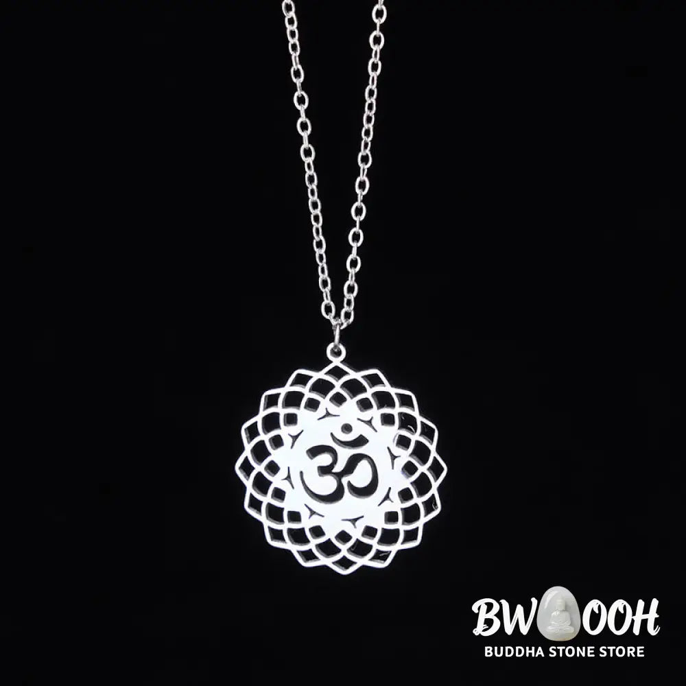 Buddha Stones Hollow Lotus Design Om Symbol Stainless Steel Connection Necklace Pendant - BWOOOH - Necklaces &amp; Pendants