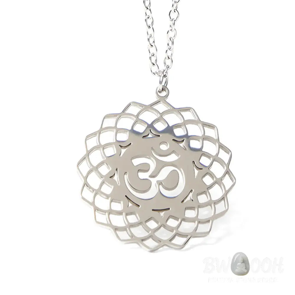 Buddha Stones Hollow Lotus Design Om Symbol Stainless Steel Connection Necklace Pendant - BWOOOH - Necklaces &amp; Pendants