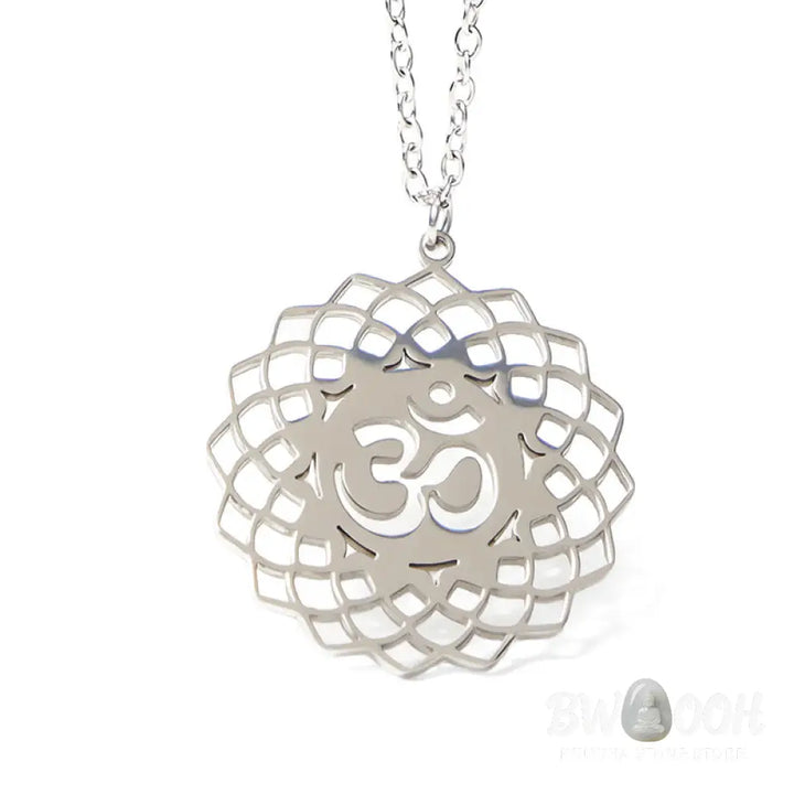 Buddha Stones Hollow Lotus Design Om Symbol Stainless Steel Connection Necklace Pendant - BWOOOH - Necklaces &amp; Pendants