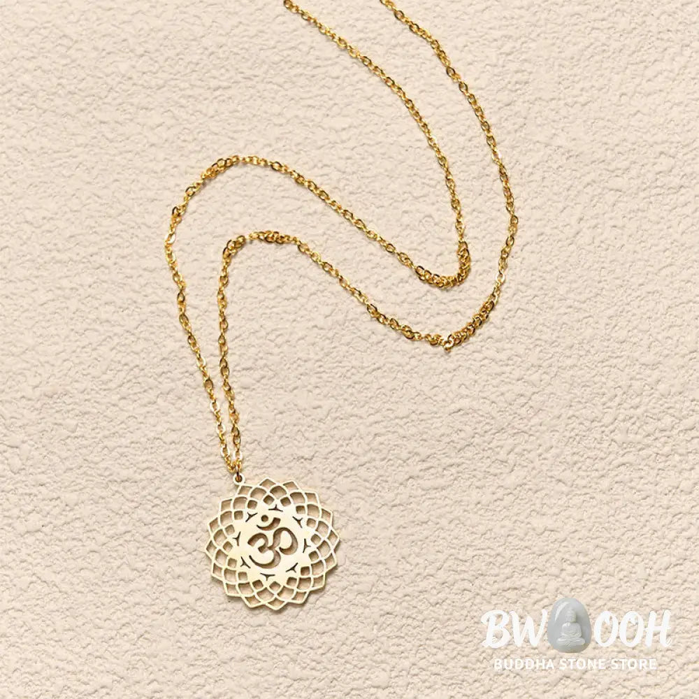 Buddha Stones Hollow Lotus Design Om Symbol Stainless Steel Connection Necklace Pendant - BWOOOH - Necklaces &amp; Pendants