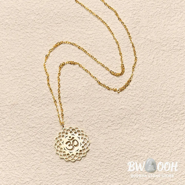 Buddha Stones Hollow Lotus Design Om Symbol Stainless Steel Connection Necklace Pendant - BWOOOH - Necklaces &amp; Pendants