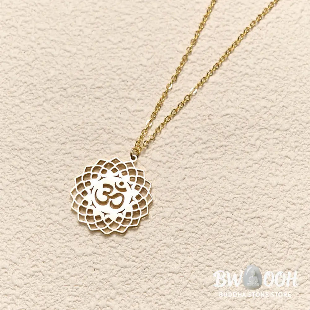 Buddha Stones Hollow Lotus Design Om Symbol Stainless Steel Connection Necklace Pendant - BWOOOH - Necklaces &amp; Pendants