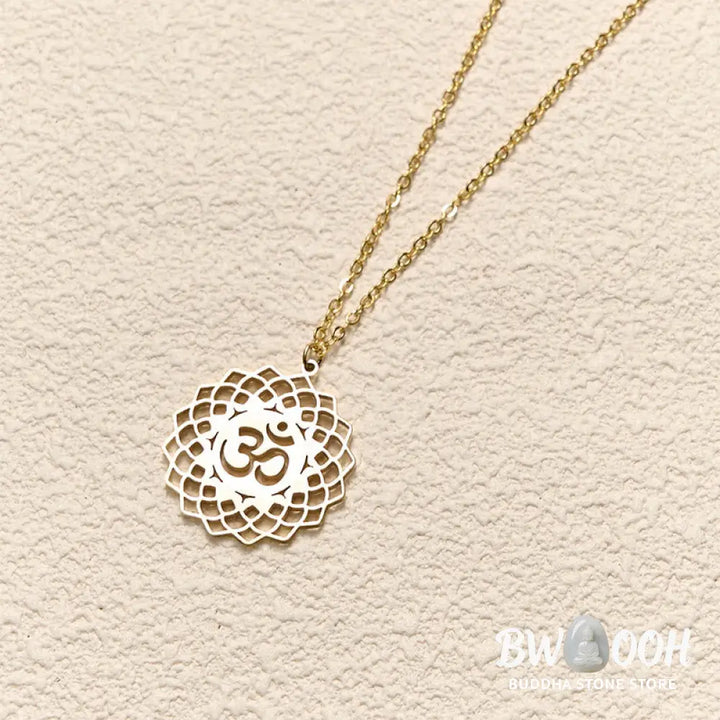 Buddha Stones Hollow Lotus Design Om Symbol Stainless Steel Connection Necklace Pendant - BWOOOH - Necklaces &amp; Pendants