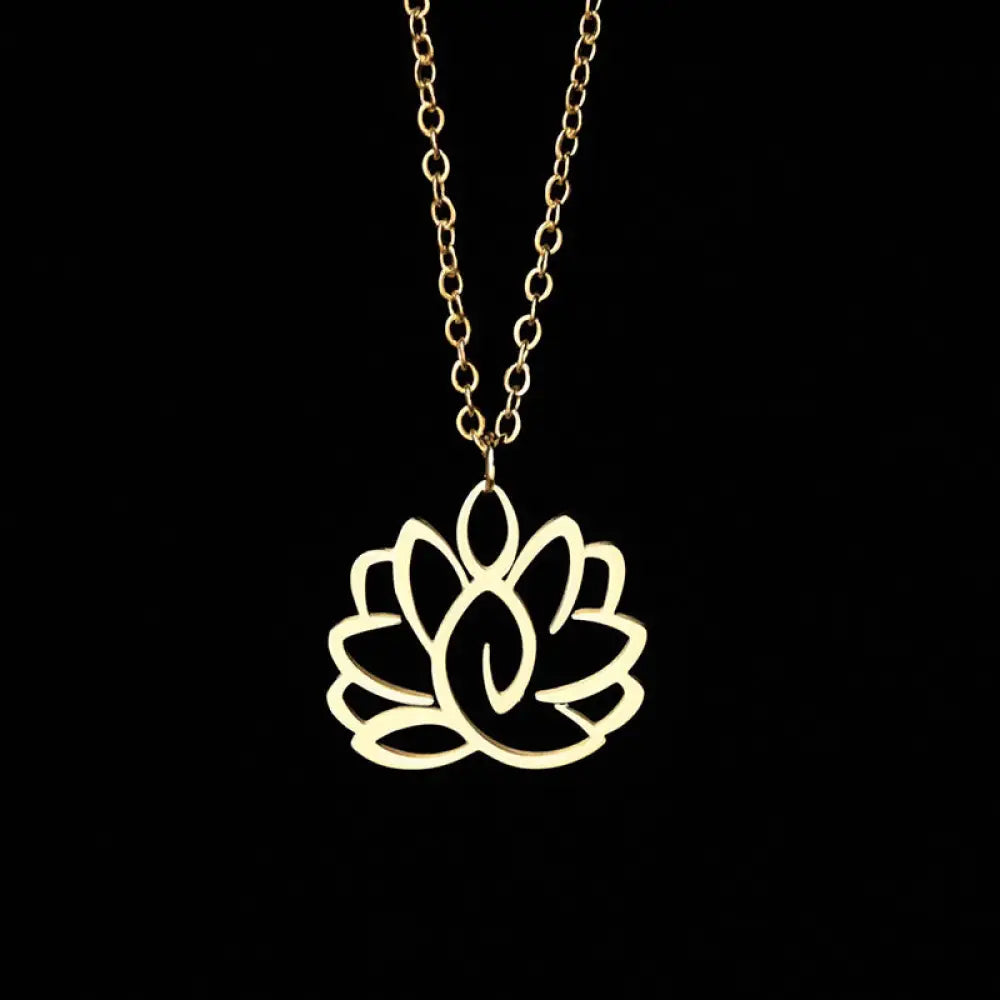 Buddha Stones Hollow Lotus Design Stainless Steel Enlightenment Necklace Pendant - BWOOOH - Gold - Necklaces &amp; Pendants