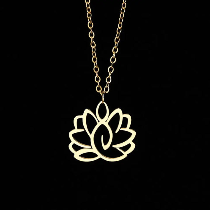 Buddha Stones Hollow Lotus Design Stainless Steel Enlightenment Necklace Pendant - BWOOOH - Gold - Necklaces &amp; Pendants