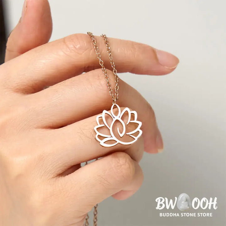 Buddha Stones Hollow Lotus Design Stainless Steel Enlightenment Necklace Pendant - BWOOOH - Necklaces &amp; Pendants