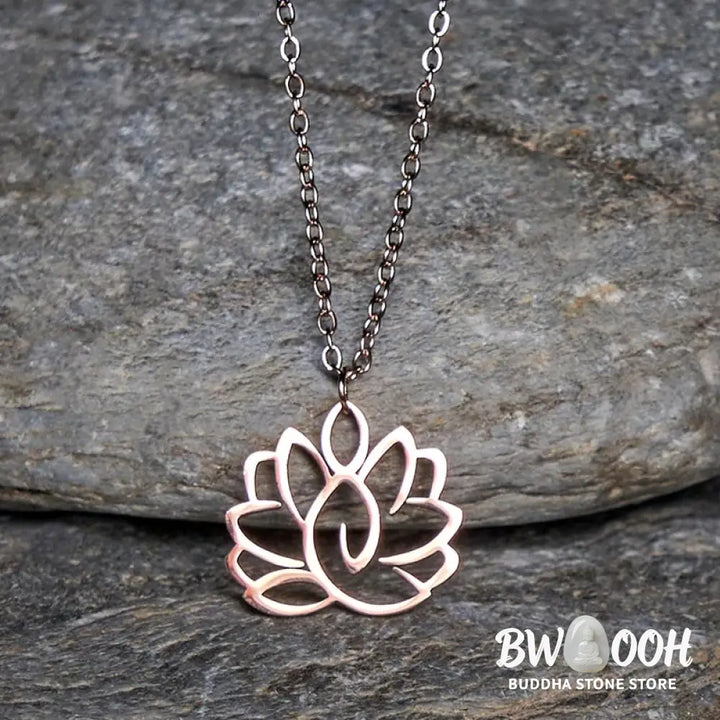 Buddha Stones Hollow Lotus Design Stainless Steel Enlightenment Necklace Pendant - BWOOOH - Necklaces &amp; Pendants