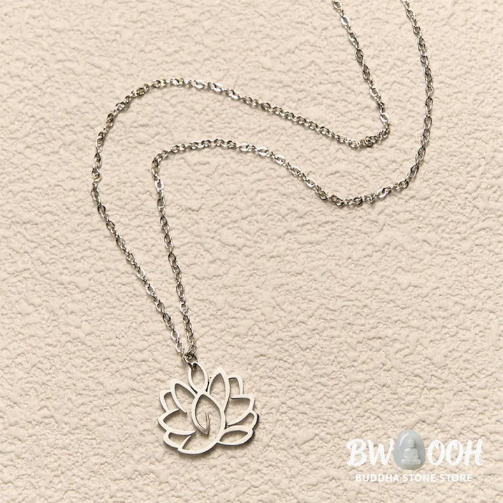 Buddha Stones Hollow Lotus Design Stainless Steel Enlightenment Necklace Pendant - BWOOOH - Necklaces &amp; Pendants