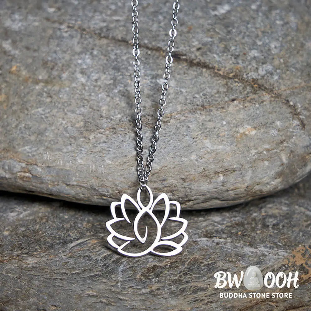 Buddha Stones Hollow Lotus Design Stainless Steel Enlightenment Necklace Pendant - BWOOOH - Necklaces & Pendants