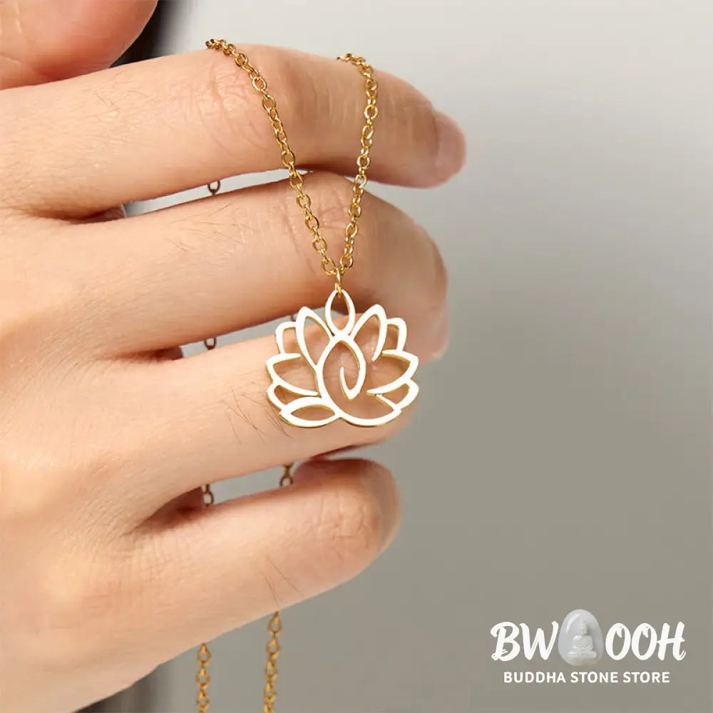 Buddha Stones Hollow Lotus Design Stainless Steel Enlightenment Necklace Pendant - BWOOOH - Necklaces &amp; Pendants