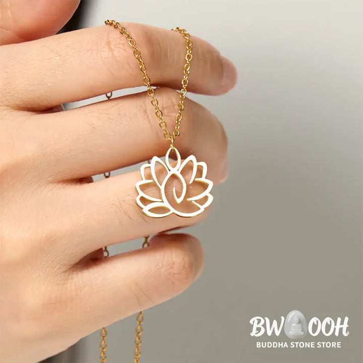 Buddha Stones Hollow Lotus Design Stainless Steel Enlightenment Necklace Pendant - BWOOOH - Necklaces &amp; Pendants