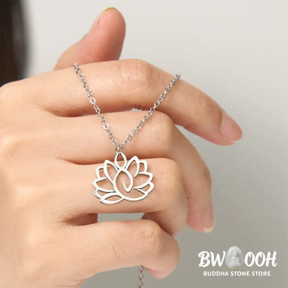 Buddha Stones Hollow Lotus Design Stainless Steel Enlightenment Necklace Pendant - BWOOOH - Necklaces &amp; Pendants