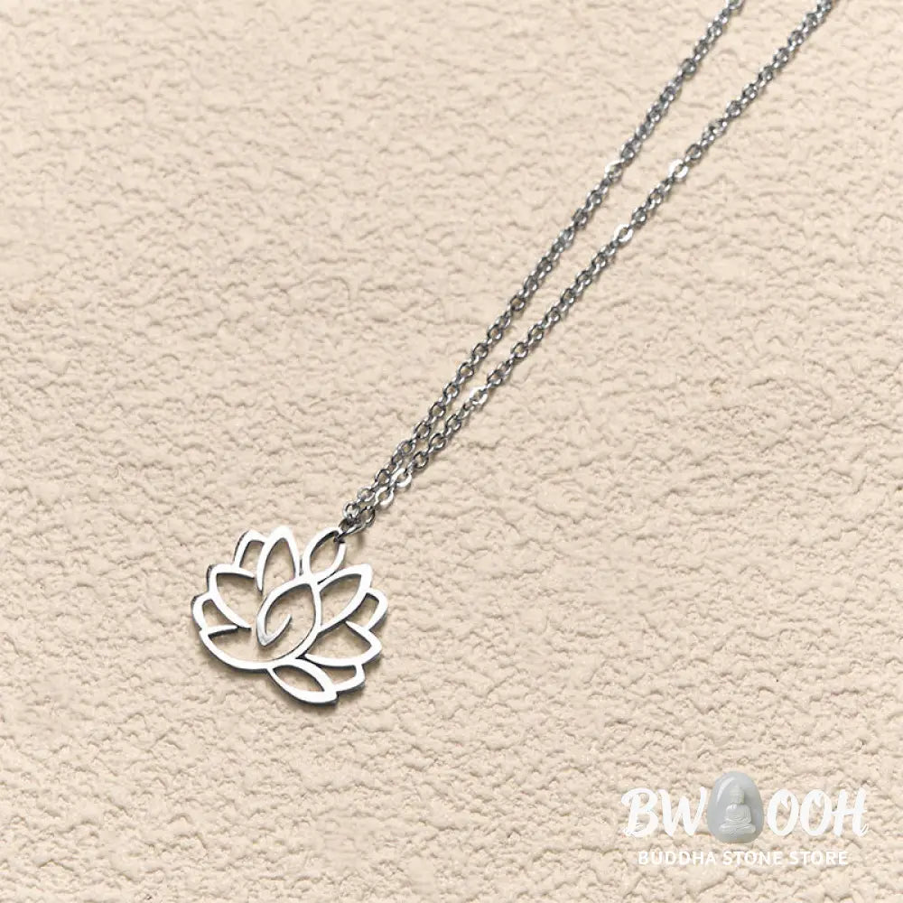 Buddha Stones Hollow Lotus Design Stainless Steel Enlightenment Necklace Pendant - BWOOOH - Necklaces &amp; Pendants