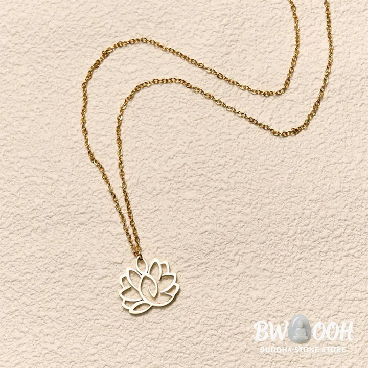 Buddha Stones Hollow Lotus Design Stainless Steel Enlightenment Necklace Pendant - BWOOOH - Necklaces &amp; Pendants