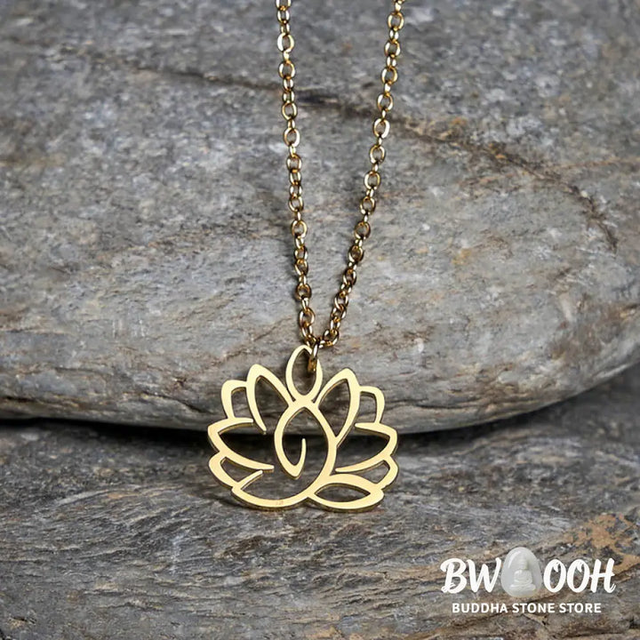 Buddha Stones Hollow Lotus Design Stainless Steel Enlightenment Necklace Pendant - BWOOOH - Necklaces &amp; Pendants
