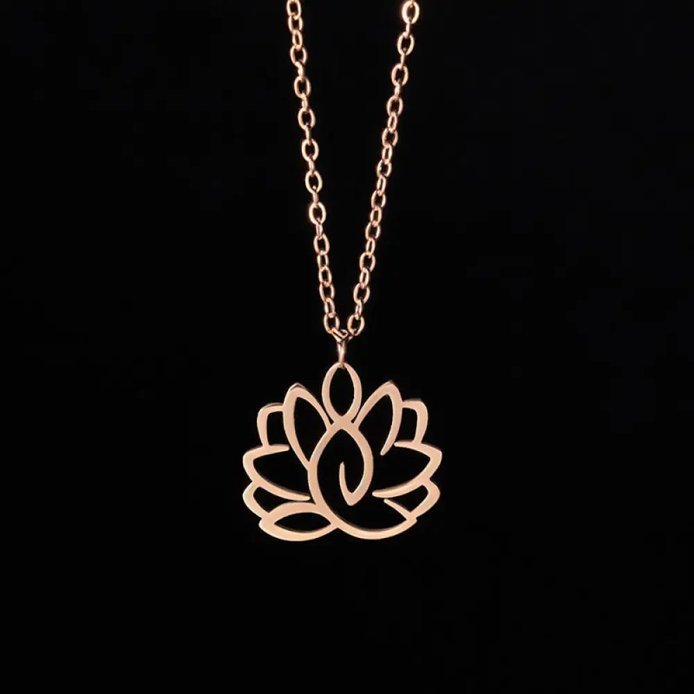 Buddha Stones Hollow Lotus Design Stainless Steel Enlightenment Necklace Pendant - BWOOOH - Rose Gold - Necklaces &amp;