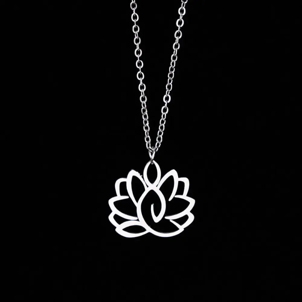 Buddha Stones Hollow Lotus Design Stainless Steel Enlightenment Necklace Pendant - BWOOOH - Silver - Necklaces &