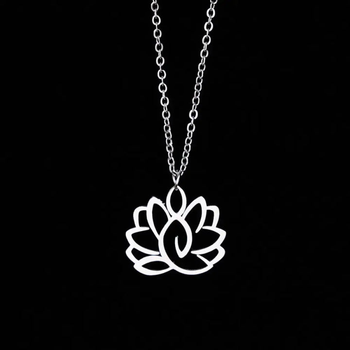 Buddha Stones Hollow Lotus Design Stainless Steel Enlightenment Necklace Pendant - BWOOOH - Silver - Necklaces &amp;
