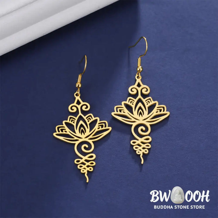 Buddha Stones Hollow Lotus Flower Stainless Steel Enlightenment Metal Drop Earrings - Earrings