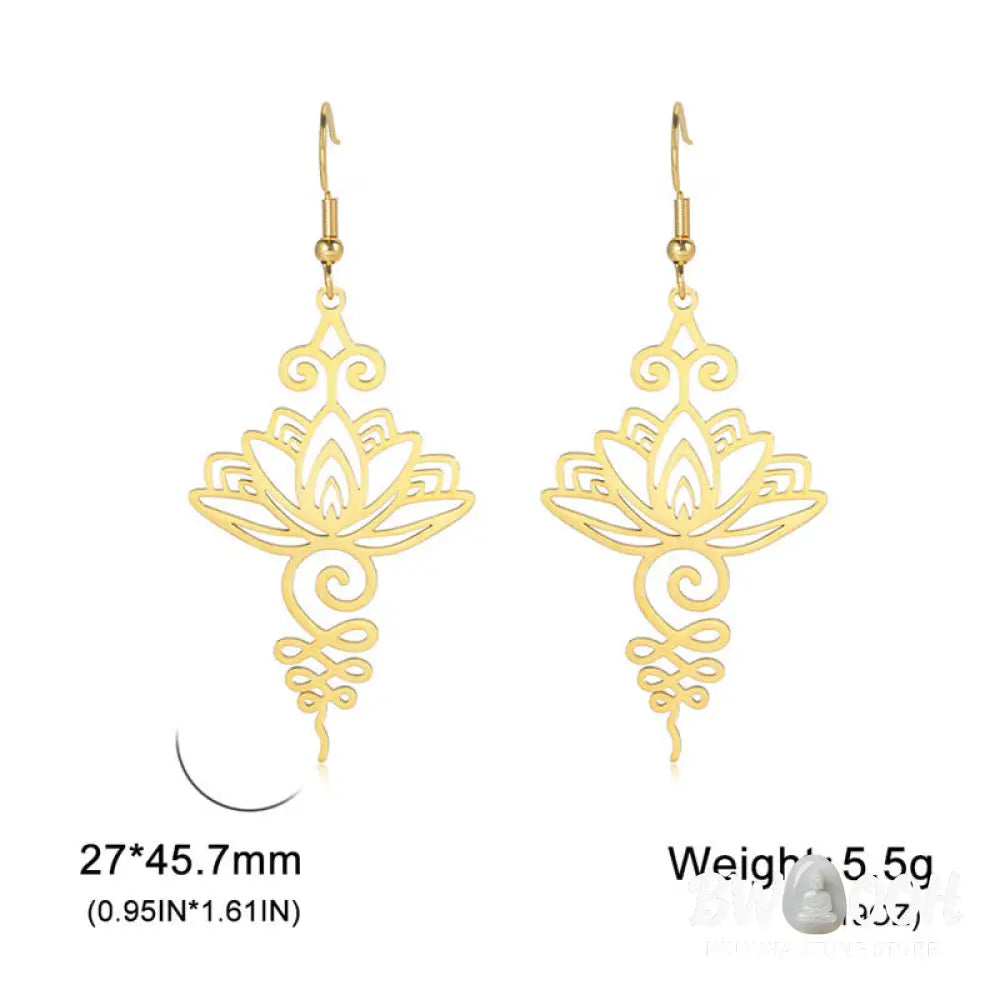 Buddha Stones Hollow Lotus Flower Stainless Steel Enlightenment Metal Drop Earrings - Earrings