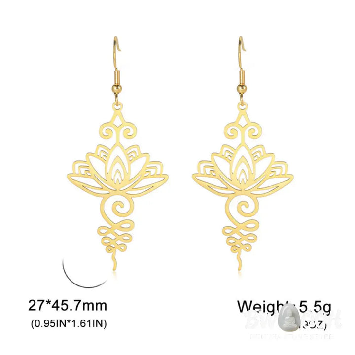 Buddha Stones Hollow Lotus Flower Stainless Steel Enlightenment Metal Drop Earrings - Earrings