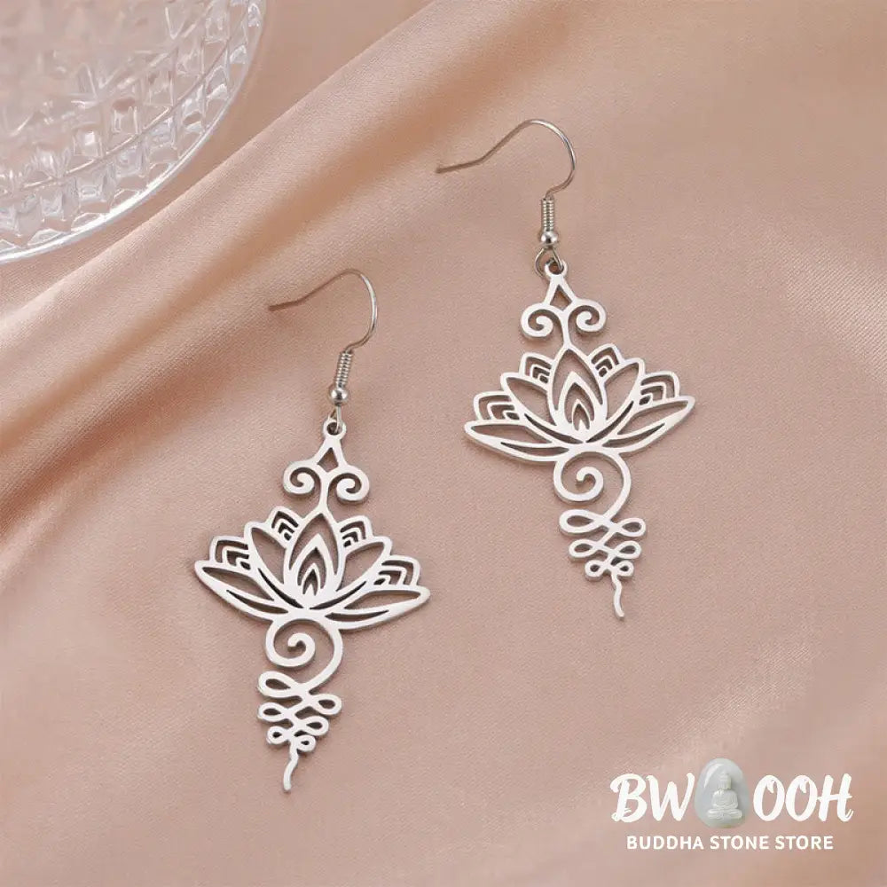 Buddha Stones Hollow Lotus Flower Stainless Steel Enlightenment Metal Drop Earrings - Earrings